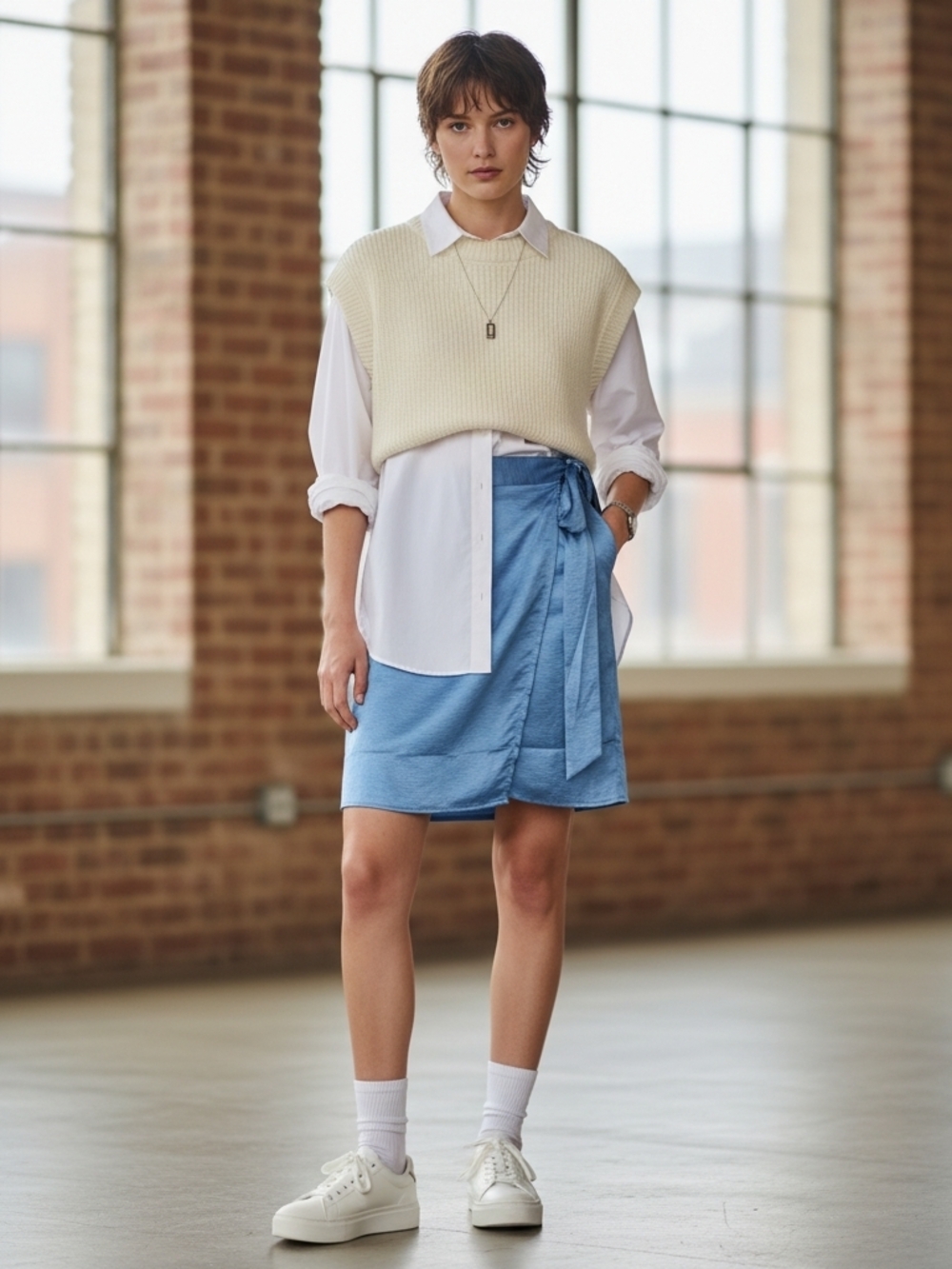 Wildfang 'The Empower' Satin Blue Wrap Midi Skirt In Periwinkle